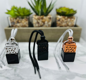 Luxury Hanging Car Diffuser - Black Glass/Silver Lid